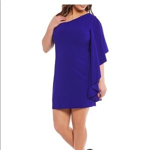 Plus Cascading One Sleeve Sheath Dress